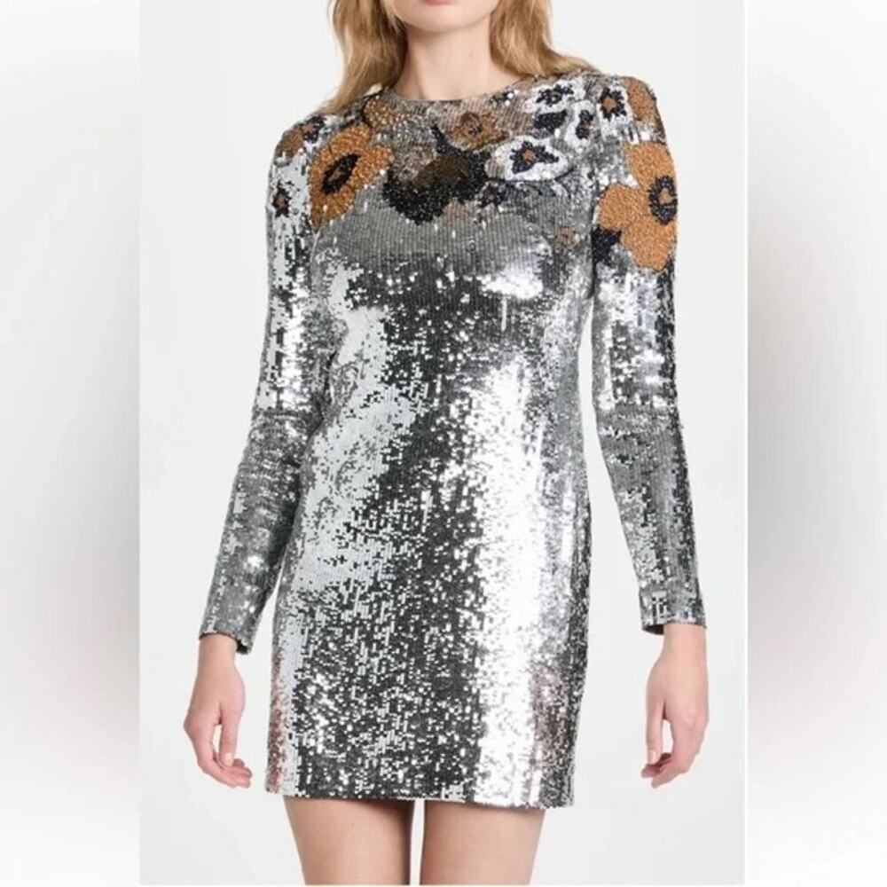 Veronica Beard Shar Sequin Floral Mini Cocktail Party Dress Silver Size 0 NWT - Picture 2 of 8
